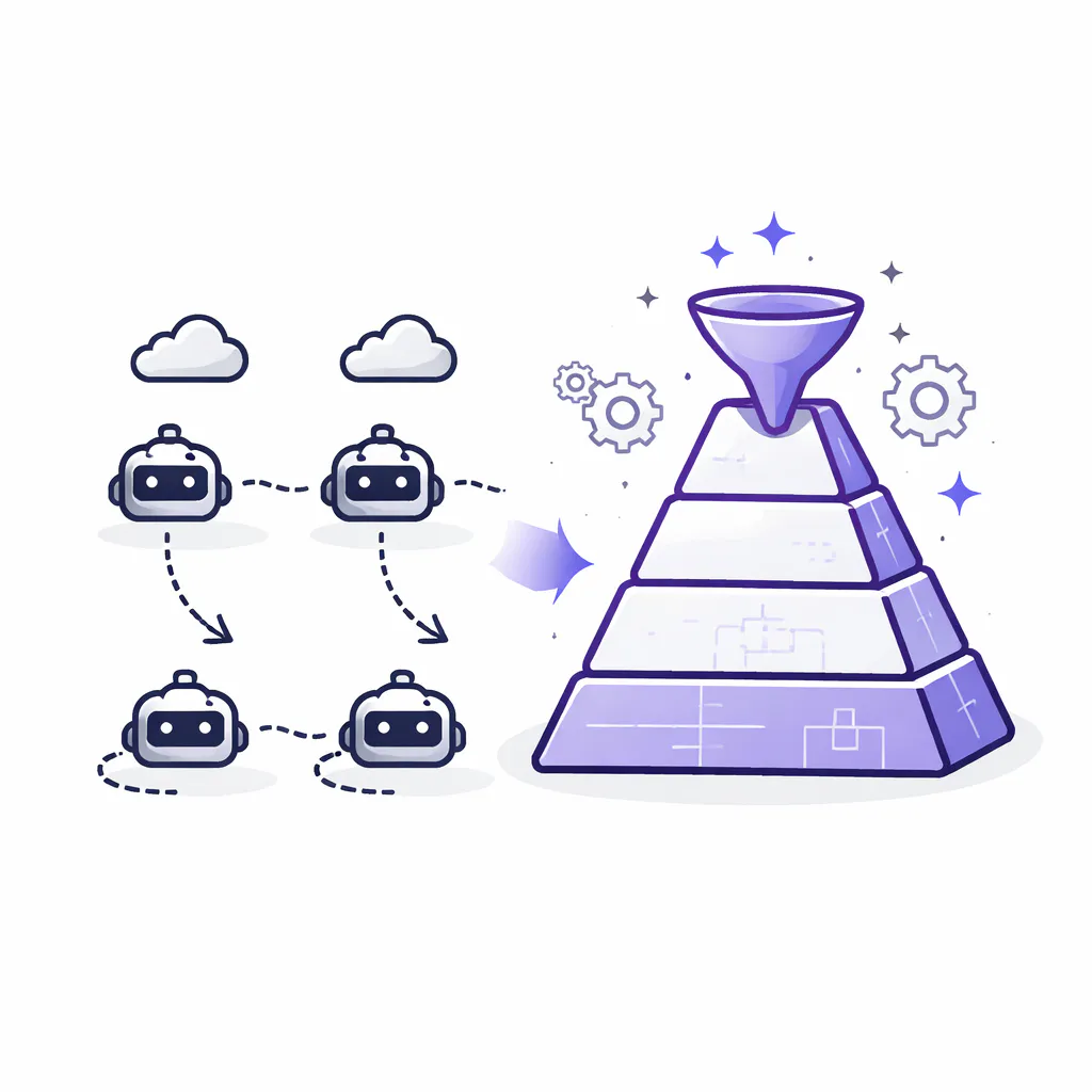 Ilustración técnica para: Lo que aprendí construyendo agentes IA en producción: la jerarquía real