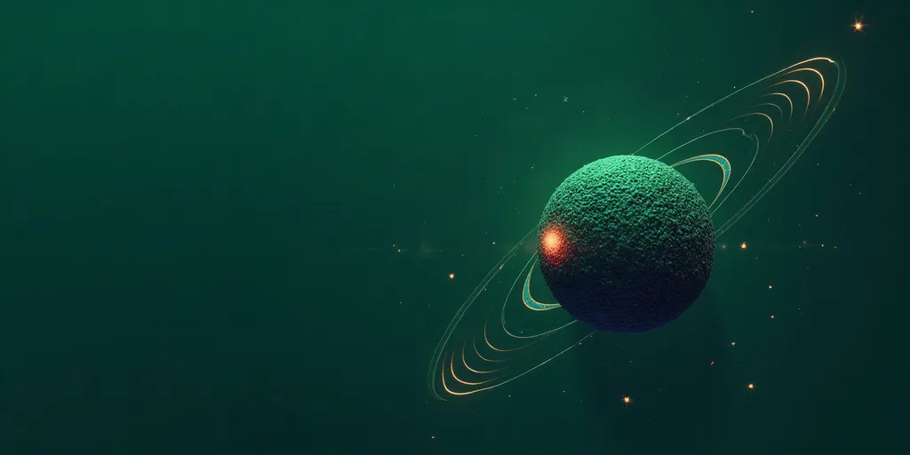 Una hilera de bloques geométricos verdes con uno que parpadea entre verde y rojo, sobre un fondo oscuro con líneas de circuito difuminadas